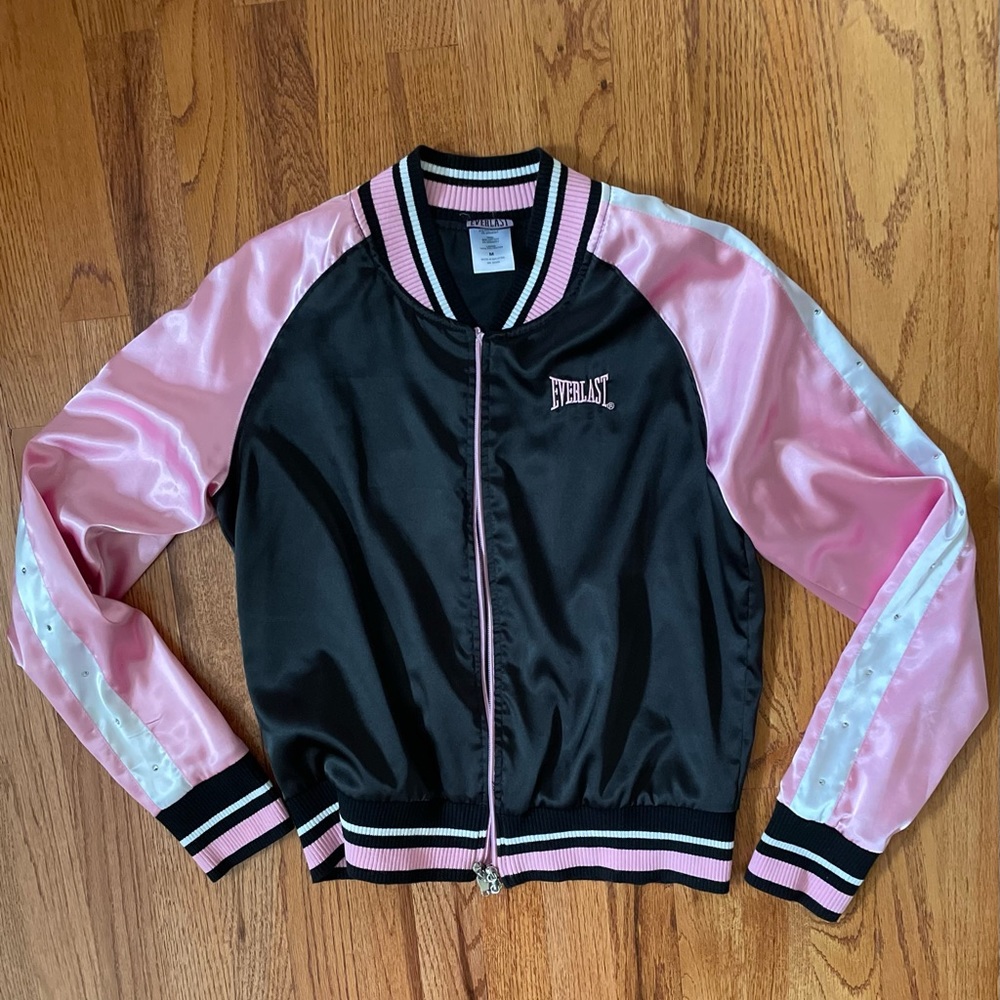 EUC Vintage EVERLAST Rhinestone-Studded Satin Bomber Jacket. Size Medium